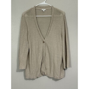 J Jill oatmeal beige linen blend cardigan lagenlook women XL Costal Crochet